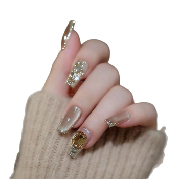 Άρωμα Maillard Cat Eye Milk Mocha Άνοιξη και καλοκαίρι Ζεστό στυλ με λάμψεις Τραπεζοειδές μανικιούρ Τελειωμένα ψεύτικα νύχια Αφαιρούμενα φορέσιμα νύχια