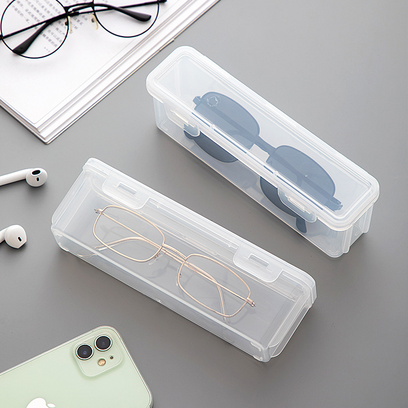 Asztali átlátszó, porálló szemüvegtároló doboz fedéllel, műanyaggal lezárt, multifunkcionális, egymásra rakható, hordozható napszemüvegtároló doboz