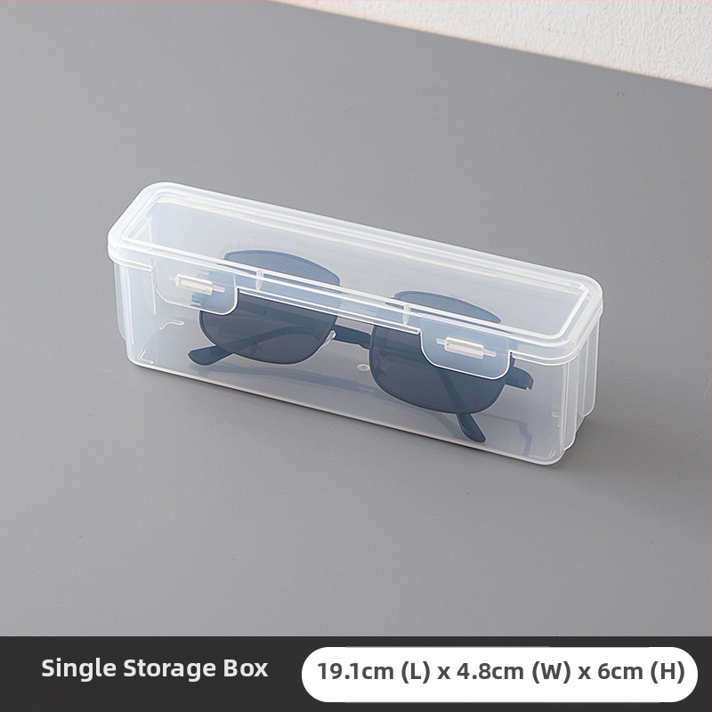 Asztali átlátszó, porálló szemüvegtároló doboz fedéllel, műanyaggal lezárt, multifunkcionális, egymásra rakható, hordozható napszemüvegtároló doboz