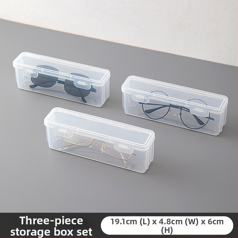 Asztali átlátszó, porálló szemüvegtároló doboz fedéllel, műanyaggal lezárt, multifunkcionális, egymásra rakható, hordozható napszemüvegtároló doboz