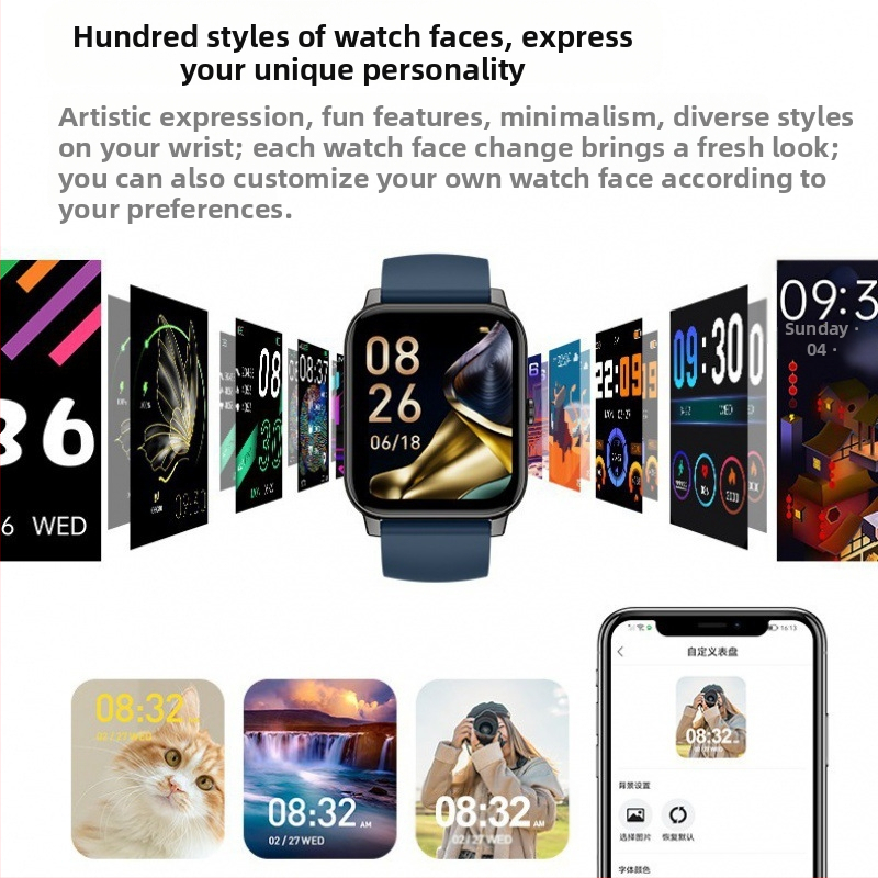 Inteligentné hodinky P90, nové, 1,85" štvorcové, Bluetooth, informácie o hovoroch, pripomínajú respiračný tréning, monitorujú srdcovú frekvenciu a spánok