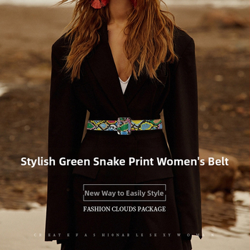 Külkereskedelmi divat népszerű öv zöld kígyómintás derékpecsétes ruha díszes öv európai és amerikai divat tűs csatos öv
