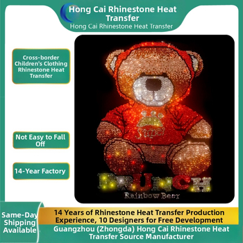 Tarpvalstybiniai vaikų drabužiai, karšto kalnų krištolo rašto perkėlimas, meškiuko logotipas, drabužiai, karštas kalnų krištolas, karšto štampavimo „pasidaryk pats“ kalnų krištolo aksesuarų apdirbimas, didmeninė prekyba