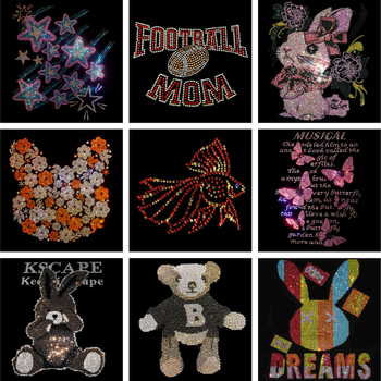 Tarpvalstybiniai vaikų drabužiai, karšto kalnų krištolo rašto perkėlimas, meškiuko logotipas, drabužiai, karštas kalnų krištolas, karšto štampavimo „pasidaryk pats“ kalnų krištolo aksesuarų apdirbimas, didmeninė prekyba