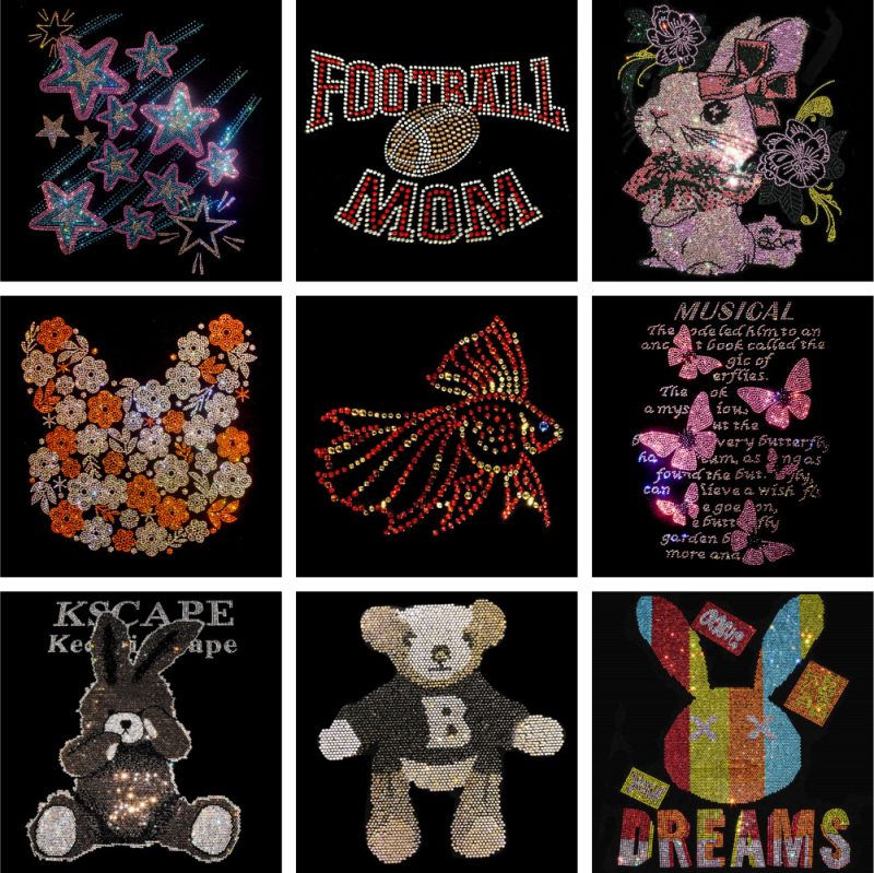 Tarpvalstybiniai vaikų drabužiai, karšto kalnų krištolo rašto perkėlimas, meškiuko logotipas, drabužiai, karštas kalnų krištolas, karšto štampavimo „pasidaryk pats“ kalnų krištolo aksesuarų apdirbimas, didmeninė prekyba