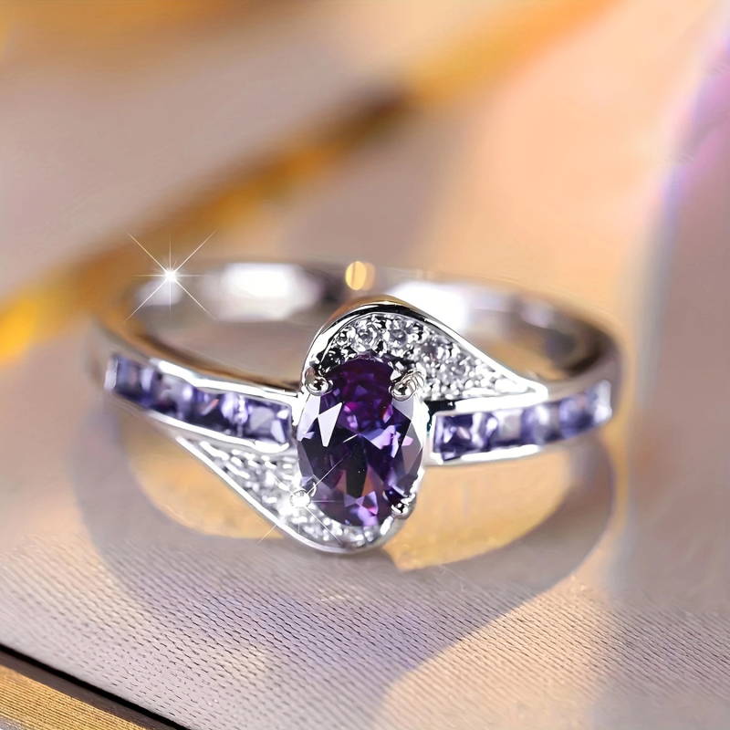 Nebula Kink berakott lila cirkon gyűrű réz karkötő szabálytalan gyűrű ékszerek európai és amerikai koreai stílus lányoknak