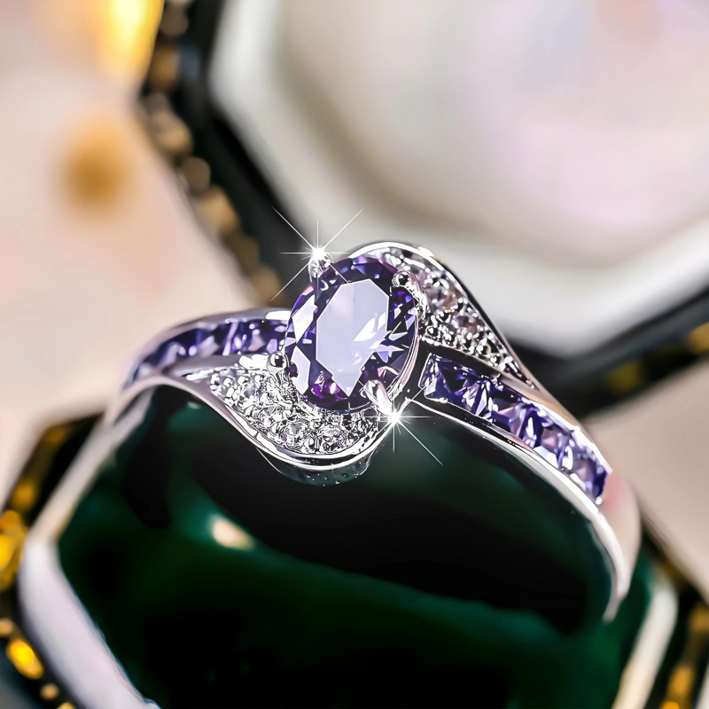 Nebula Kink berakott lila cirkon gyűrű réz karkötő szabálytalan gyűrű ékszerek európai és amerikai koreai stílus lányoknak