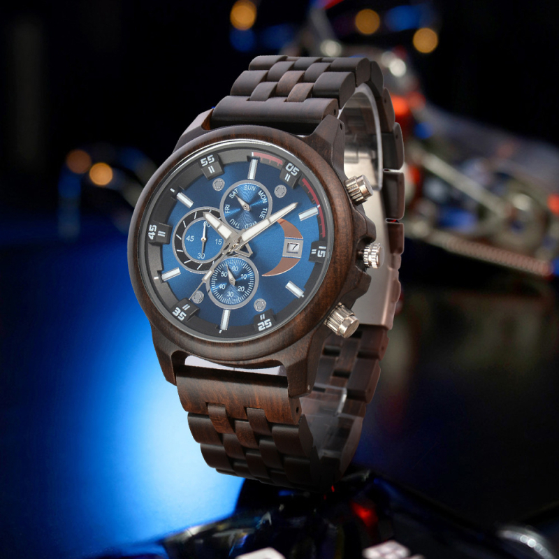 Az Amazon legkelendőbb férfi szantálfa kvarcórája, határokon átnyúló e-kereskedelemmel is elérhető, készleten lévő, háromszemű, multifunkciós, nagyméretű számlapos, faóra