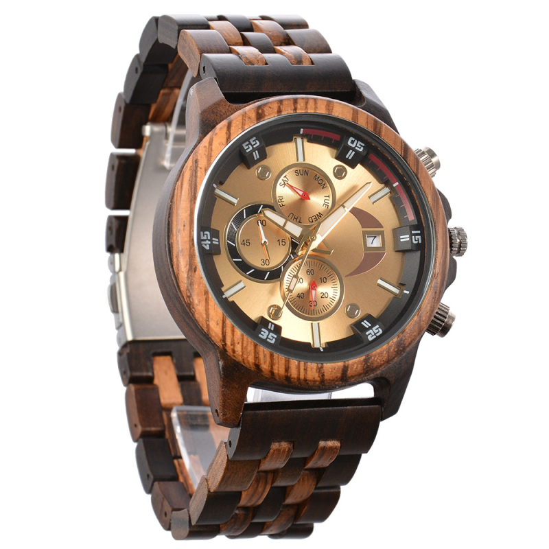 Az Amazon legkelendőbb férfi szantálfa kvarcórája, határokon átnyúló e-kereskedelemmel is elérhető, készleten lévő, háromszemű, multifunkciós, nagyméretű számlapos, faóra