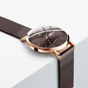 Ρολόι ανδρικό με ζώνη πλέγματος χρώματος καφέ, διπλό ημερολόγιο, απλό λεπτό, εξωτερικό εμπόριο σε απόθεμα στο διαδίκτυο, δημοφιλές ρολόι Blast για επιχειρήσεις, αθλητικό ρολόι