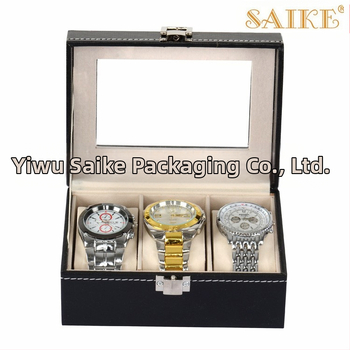 На склад едро, 3-слотова кутия за часовници, кутия за часовници от Pu, кутия за часовници, кутия за съхранение на часовници, кутия за семейни снимки