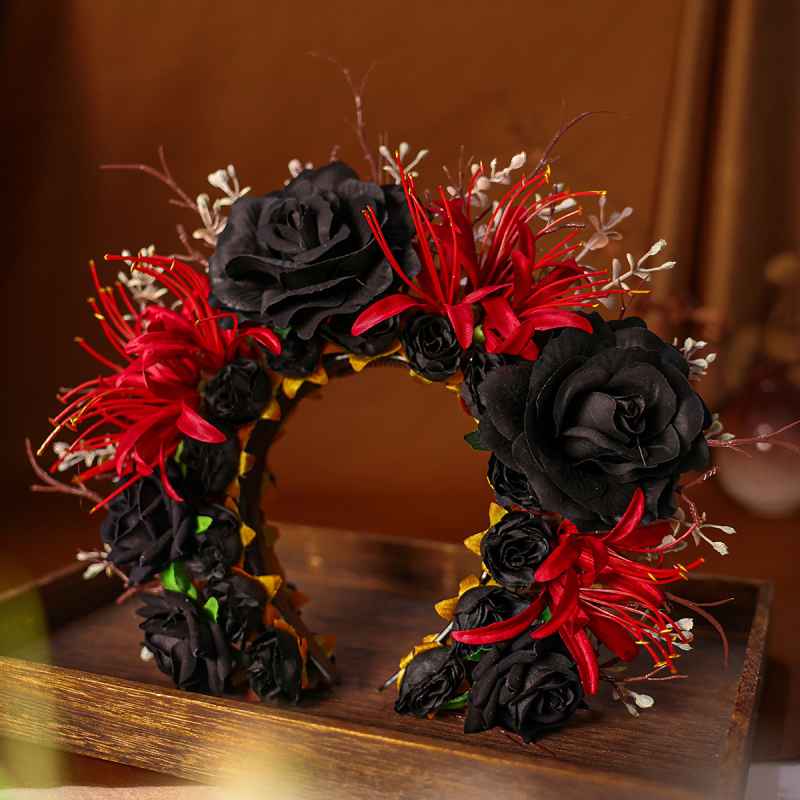 Retro Quanzhou modeliavimas juoda gėlė plaukų juosta tamsus Helovinas vieta kelionių fotografija drabužiai foto aksesuarai