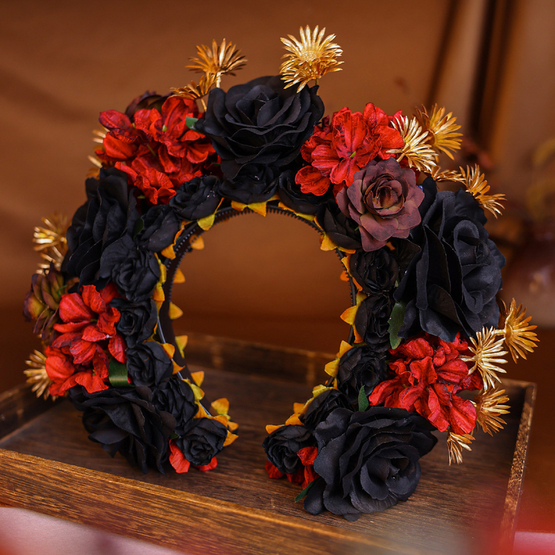 Retro Quanzhou modeliavimas juoda gėlė plaukų juosta tamsus Helovinas vieta kelionių fotografija drabužiai foto aksesuarai