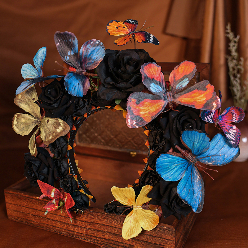 Retro Quanzhou modeliavimas juoda gėlė plaukų juosta tamsus Helovinas vieta kelionių fotografija drabužiai foto aksesuarai