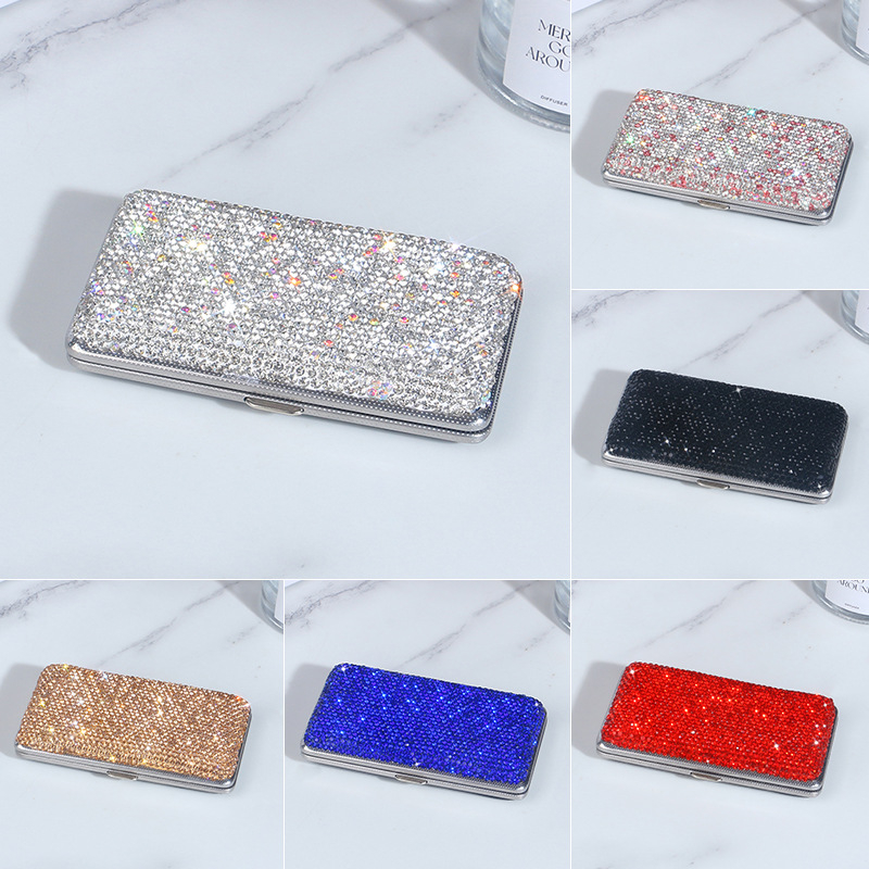 Gyémántokkal kirakott bőr cigarettatartó, 20 db-os férfi cigarettatartó doboz, különálló, szélálló cigarettatartó