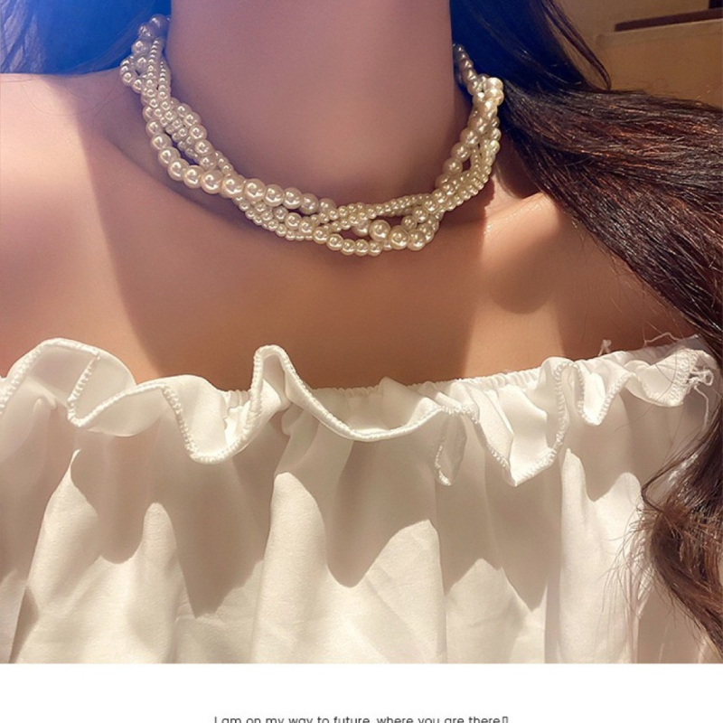 Kiváló minőségű, többrétegű barokk gyöngy nyaklánc kulcscsont lánc retro könnyű luxus niche nyaklánc divatkiegészítők nőknek
