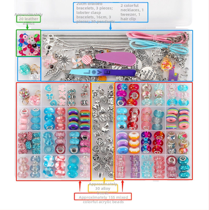 305 vnt. rankų darbo „pasidaryk pats“ vaikų papuošalai, apyrankės kostiumas, krištolo karoliukai, edukacinis žaislas, dovana