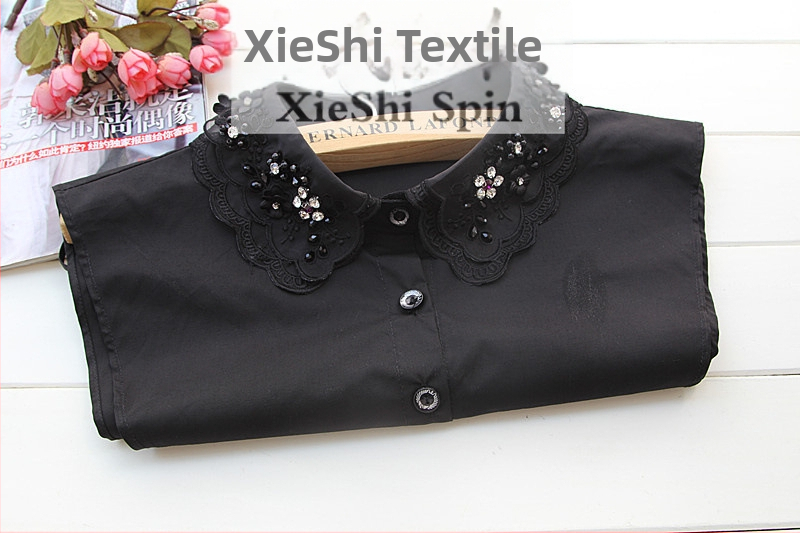 Есенно-зимна корейска версия на черно-бели мъниста за нокти, кристали, дамска свежа риза с дантела, фалшива декорация на яка