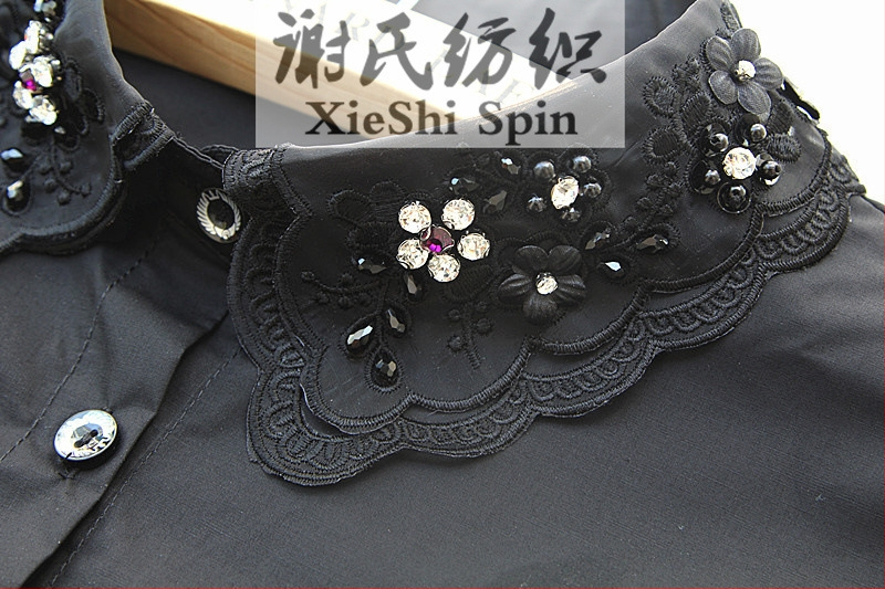 Rudens ir žiemos korėjietiška juodų ir baltų nagų karoliukų, cirkonio, moteriškų, šviežių marškinių, nėriniuotų, apykaklės dekoracijų versija