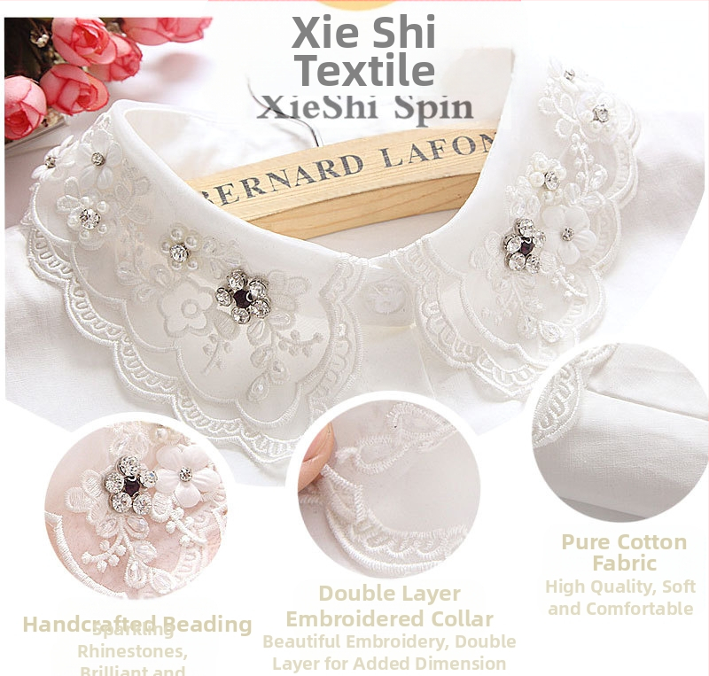 Есенно-зимна корейска версия на черно-бели мъниста за нокти, кристали, дамска свежа риза с дантела, фалшива декорация на яка