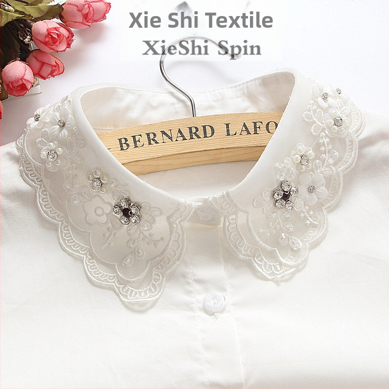 Rudens ir žiemos korėjietiška juodų ir baltų nagų karoliukų, cirkonio, moteriškų, šviežių marškinių, nėriniuotų, apykaklės dekoracijų versija