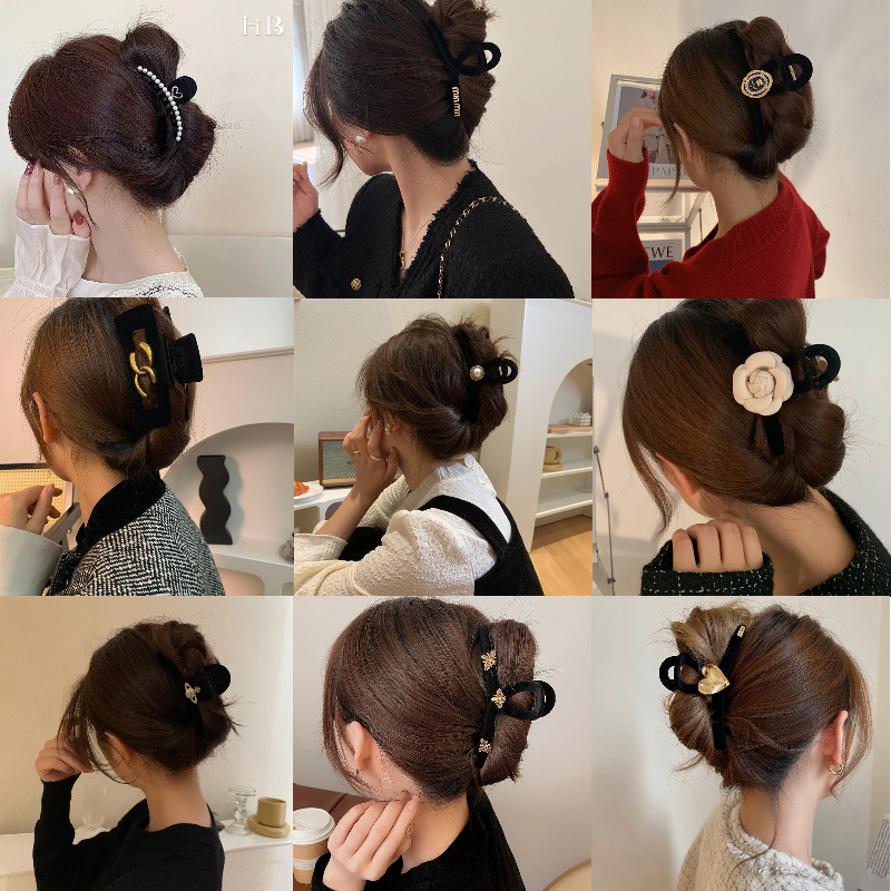 Fekete bársony nagybetűs hajcsat női fej hátulján lévő cápacsat zsurlófarok magasra húzható hajcsat 2022 új