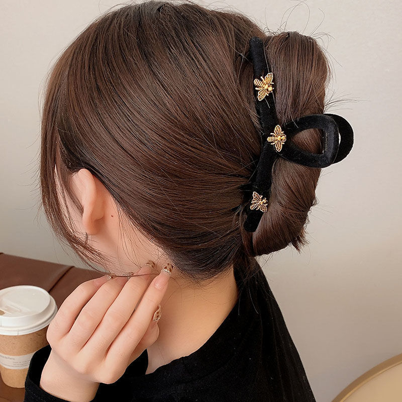 Fekete bársony nagybetűs hajcsat női fej hátulján lévő cápacsat zsurlófarok magasra húzható hajcsat 2022 új