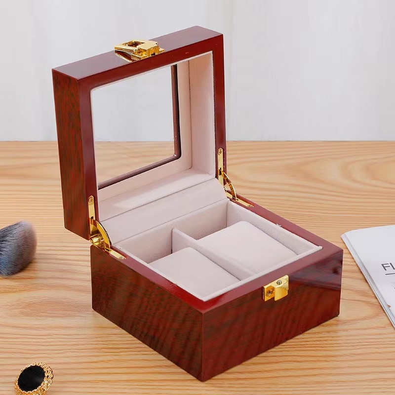 Gyári raktáron nagykereskedelmi 2 bites olajspray festék fa ablak óradoboz tároló doboz bemutató doboz ékszerdoboz