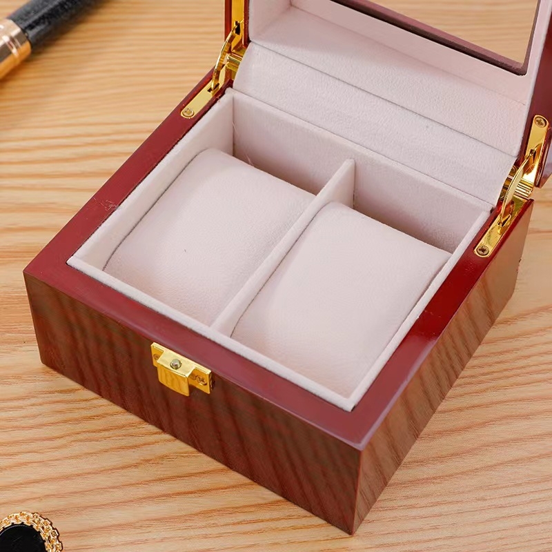 Gyári raktáron nagykereskedelmi 2 bites olajspray festék fa ablak óradoboz tároló doboz bemutató doboz ékszerdoboz