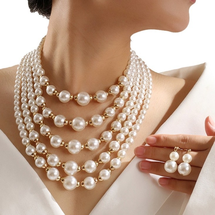 Európában és az Egyesült Államokban népszerű, divatos, mindenhez illő gyöngy nyaklánc, új, könnyű, luxus, temperamentumos nyaklánc, többrétegű, határokon átnyúló nagykereskedelmi ékszerek.