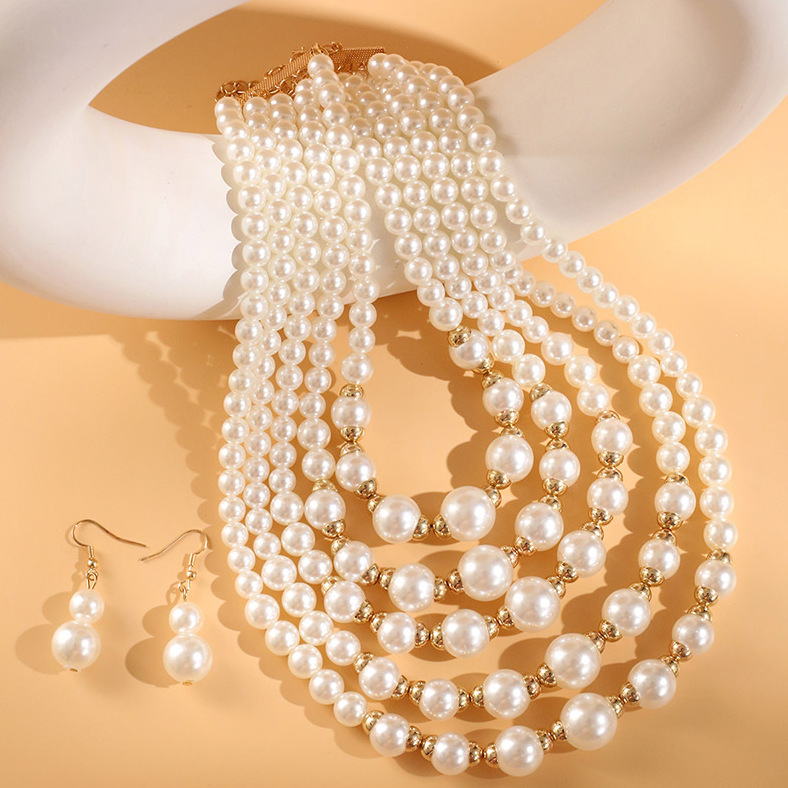 Európában és az Egyesült Államokban népszerű, divatos, mindenhez illő gyöngy nyaklánc, új, könnyű, luxus, temperamentumos nyaklánc, többrétegű, határokon átnyúló nagykereskedelmi ékszerek.