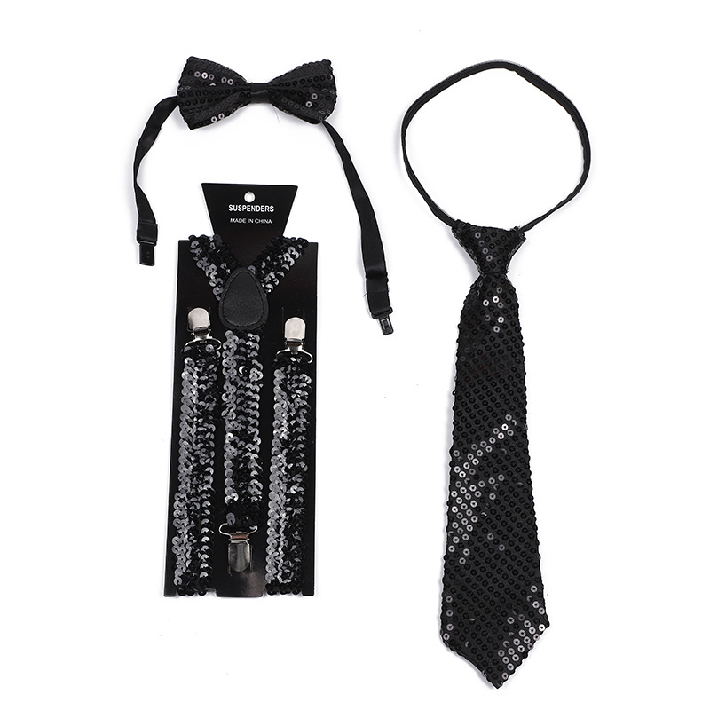 Flitteres nyakkendő, színpadi teljesítménynyakkendő, férfiaknak és lányoknak, általános, kiváló minőségű, háromrészes nyakkendőkészlet