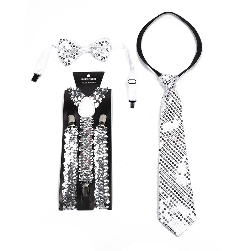 Flitteres nyakkendő, színpadi teljesítménynyakkendő, férfiaknak és lányoknak, általános, kiváló minőségű, háromrészes nyakkendőkészlet