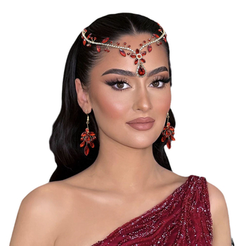Eiropas un amerikāņu roku darbs matu lente, zila rhinestone kristāla pieres ķēdes galvassega, krāsains kulonu matu lentes auskari, DZ093