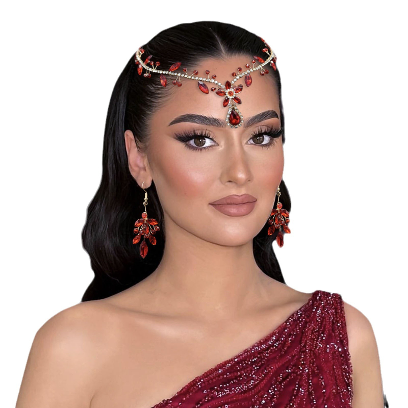 Europietiškos ir amerikietiškos rankų darbo plaukų juostos, mėlynos spalvos cirkonio krištolo kaktos grandinėlės galvos apdangalas, spalvingas pakabukas, plaukų juostos auskarai, kostiumas DZ093