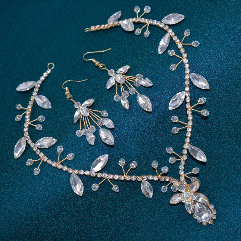 Eiropas un amerikāņu roku darbs matu lente, zila rhinestone kristāla pieres ķēdes galvassega, krāsains kulonu matu lentes auskari, DZ093