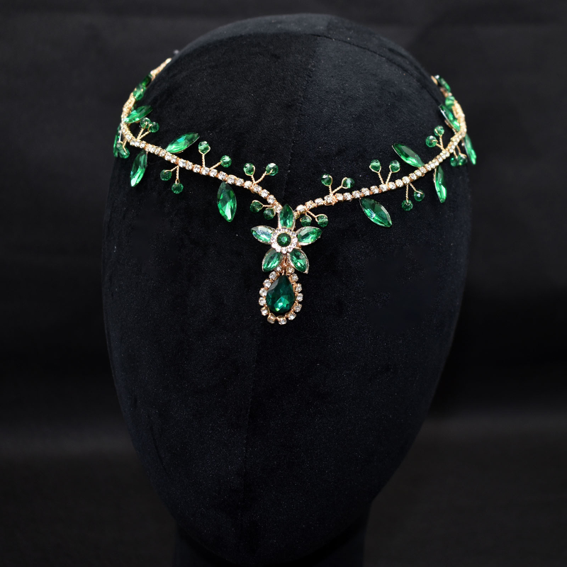 Eiropas un amerikāņu roku darbs matu lente, zila rhinestone kristāla pieres ķēdes galvassega, krāsains kulonu matu lentes auskari, DZ093