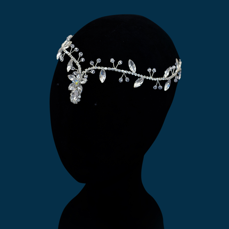 Eiropas un amerikāņu roku darbs matu lente, zila rhinestone kristāla pieres ķēdes galvassega, krāsains kulonu matu lentes auskari, DZ093