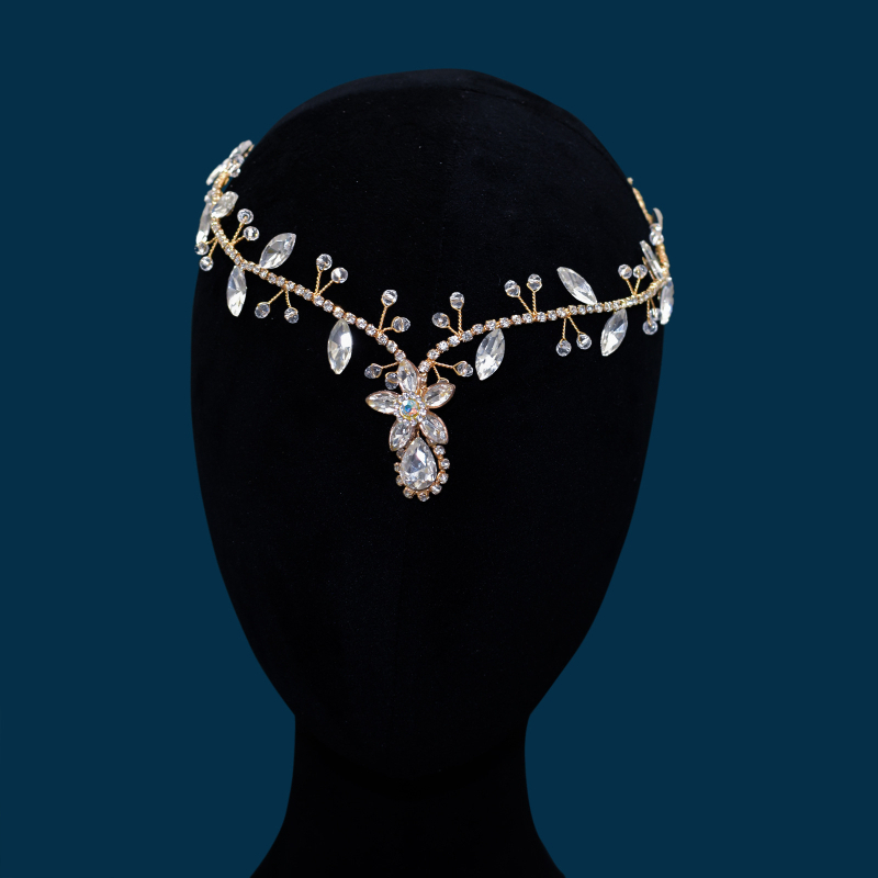 Eiropas un amerikāņu roku darbs matu lente, zila rhinestone kristāla pieres ķēdes galvassega, krāsains kulonu matu lentes auskari, DZ093