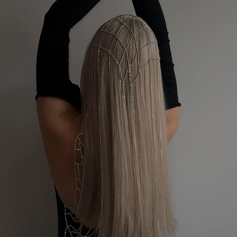 Európai és amerikai forró hálós bojtos hajkarika menyasszonyi strasszos hajlánc esküvői kiegészítők női fejpánt