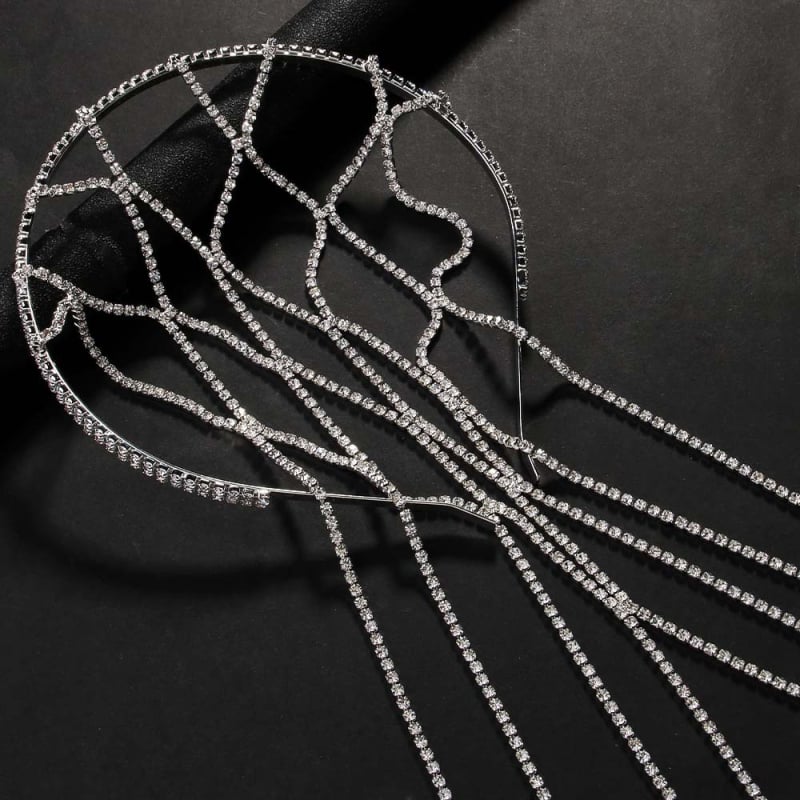 Európai és amerikai forró hálós bojtos hajkarika menyasszonyi strasszos hajlánc esküvői kiegészítők női fejpánt