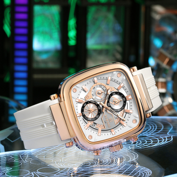 Πολυλειτουργικό ανδρικό ρολόι Reward Quartz με τετράγωνο αδιάβροχο, με τρεις ακίδες και έξι ακίδες, με μπρασελέ σιλικόνης και αδιάβροχο Rd831509M