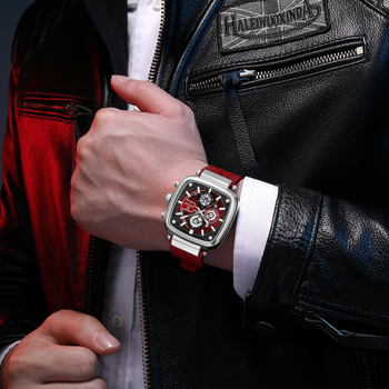 Πολυλειτουργικό ανδρικό ρολόι Reward Quartz με τετράγωνο αδιάβροχο, με τρεις ακίδες και έξι ακίδες, με μπρασελέ σιλικόνης και αδιάβροχο Rd831509M