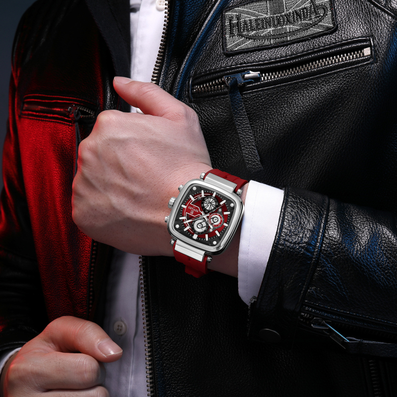 Reward multifunkcionális kvarc férfi karóra szilikon szíjjal, négyzet alakú, vízálló, háromszemű, hattűs férfi karóra RD831509M