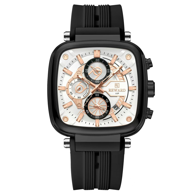 Reward multifunkcionális kvarc férfi karóra szilikon szíjjal, négyzet alakú, vízálló, háromszemű, hattűs férfi karóra RD831509M