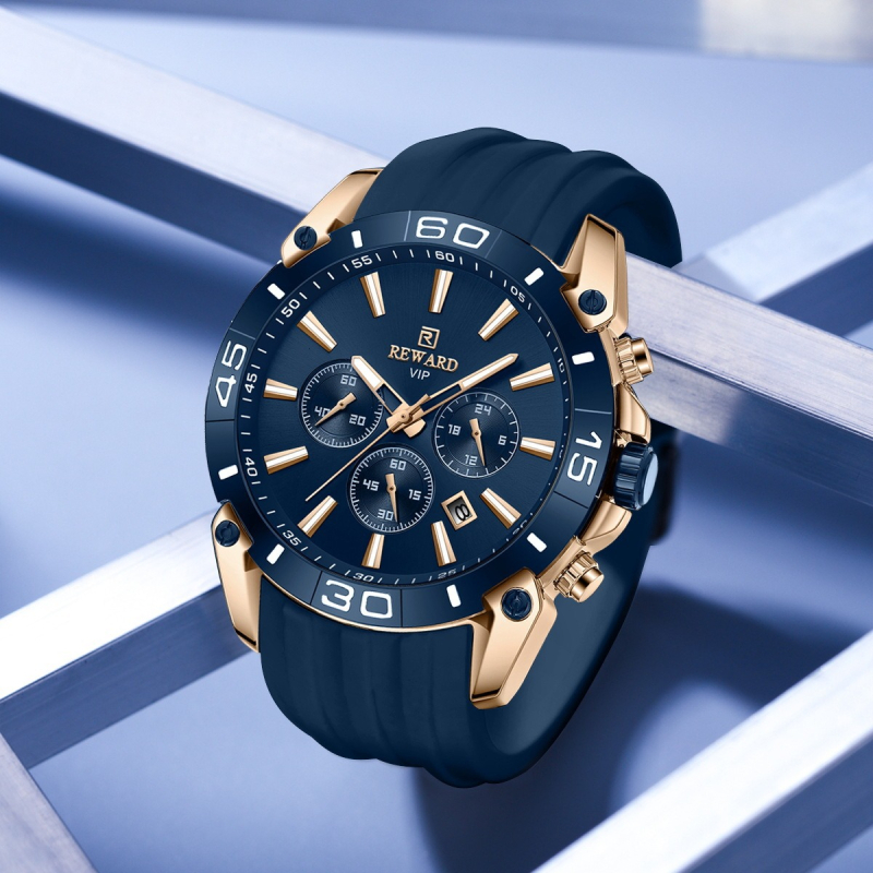 Jutalom Szilikon Szíjas Sportóra Új Férfi Kvarc Multifunkciós Háromszemű Hattűs Kronográf 831105