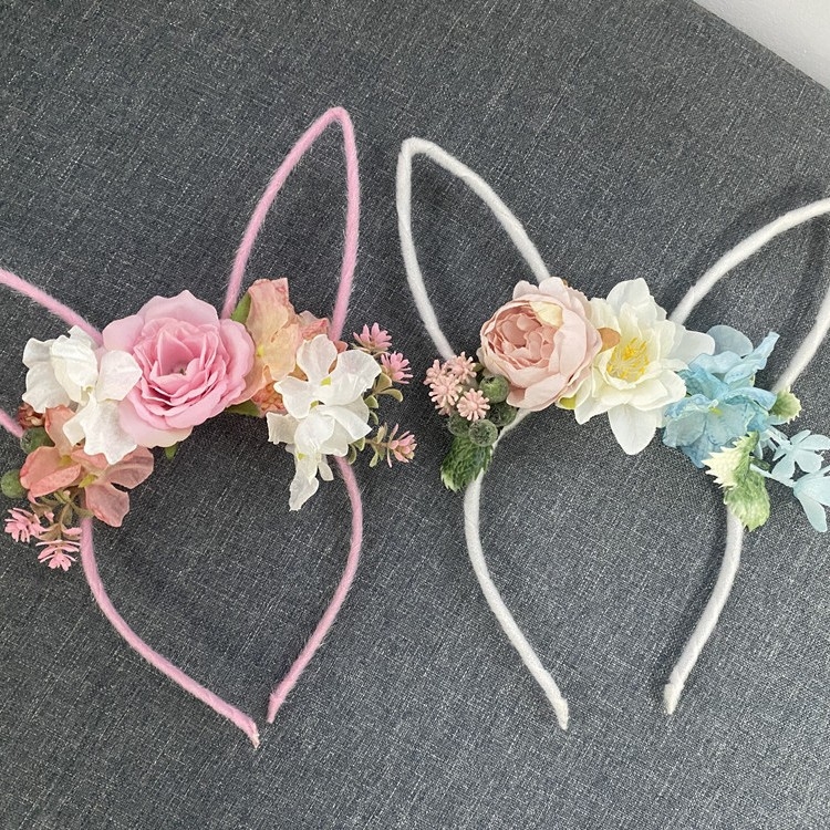 Europietiškos ir amerikietiškos gėlių raštų vaikiškos galvos juostos, persirengusios per sieną, mielos zuikio ausų formos galvos juostos, moteriški velykiniai kostiumai, 2024 m. naujas stilius