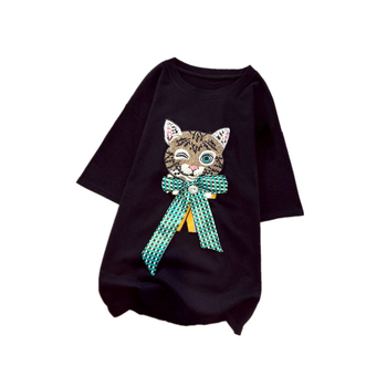 Határokon átnyúló K-stílusú tiszta pamut nehézipari hímzésű, forró gyémánt mintás, nagy méretű, rövid ujjú póló női nyári, laza, elegáns ruhák nagykereskedelme