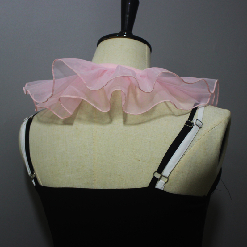 Rózsaszín, átlapolt, lányos, organza, masnipántos kendő, hamisgallérral