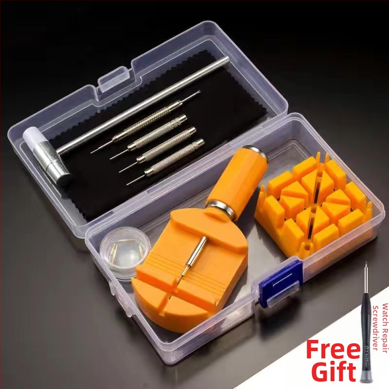 Órajavító eszköz, Óraleszedő, Óraleszedő, Óraszíj-állító, 11 darabos kártyára szerelhető övleszedő készlet, Lyukasztó tű, kis kalapács